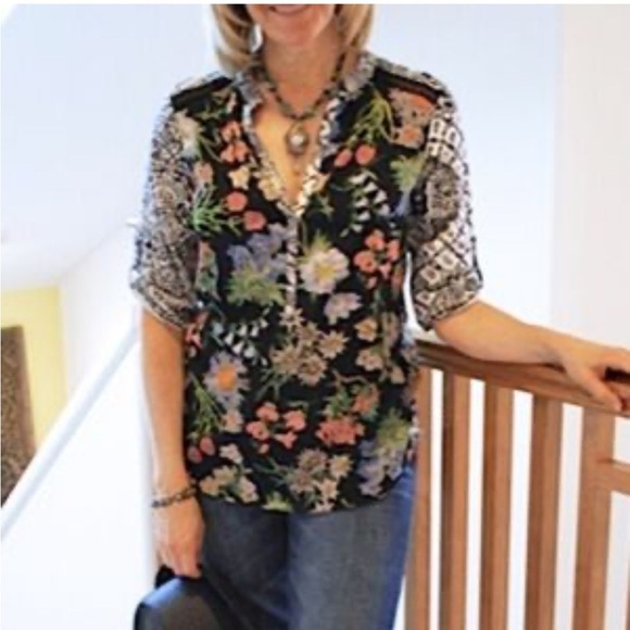 Anthropologie Tiny Lacona Popover Top Floral Boho Colorful Flowy Shirt Sz S - Picture 1 of 13